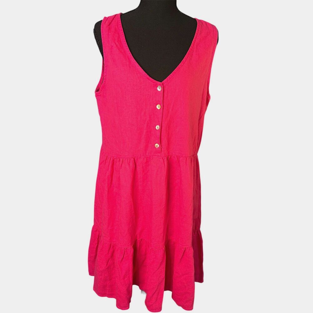 Womens Hot Pink Linen Sleeveless Mini Dress Sz M Barbiecore Vacay Resort Cruise